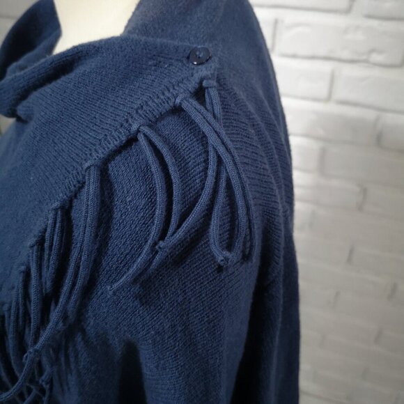 Chico's Ladies Size 1 = (Small) Navy Wrap Sweater with Fringe - Picture 4 of 10